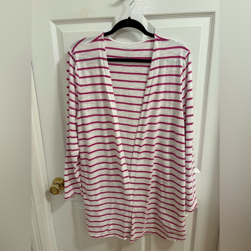 Chico's open-front striped cardigan sweater from The Ultimate Tee collection,